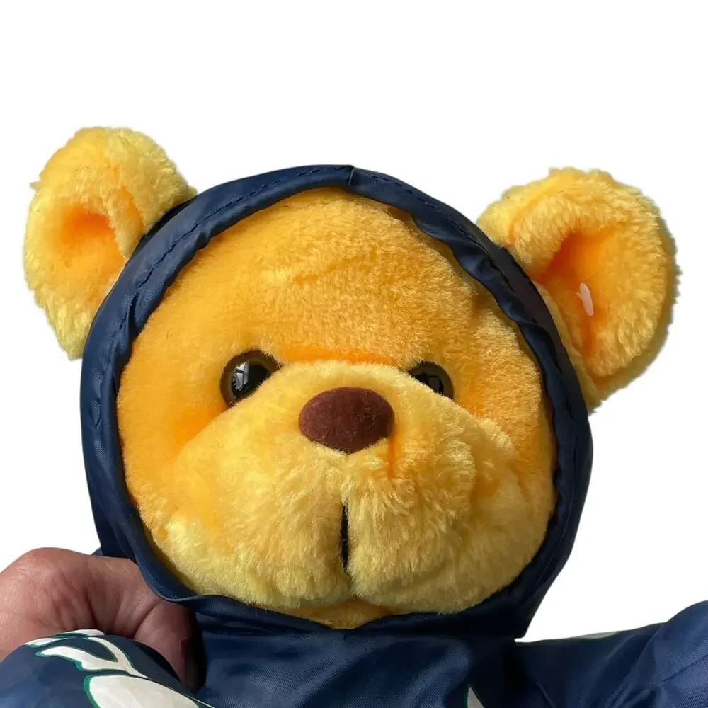 Vintage 90s Halloween Nylon Skeleton Bear Plush Costume Blue Stuffed Animal